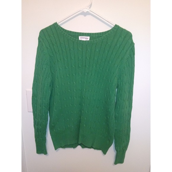 St. John's Bay Sweaters - St Johns Bay Green Cable Knit Sweater Womens Large Crew Neck Long Sleeve Pullove
